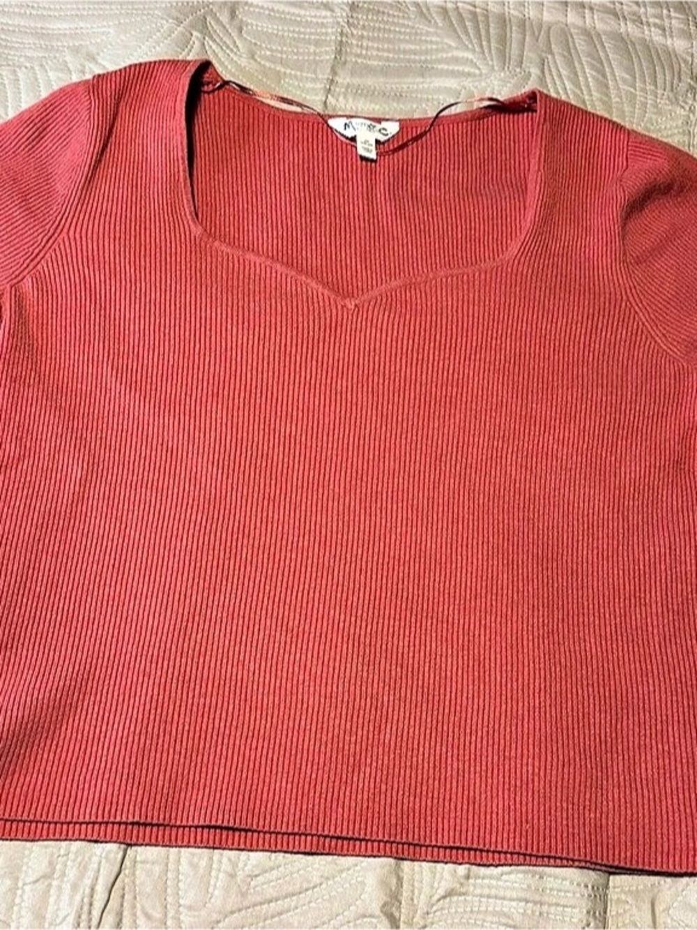 Terra & Sky Ribbed Short Sleeve Top in Pink/lt red Size 2X